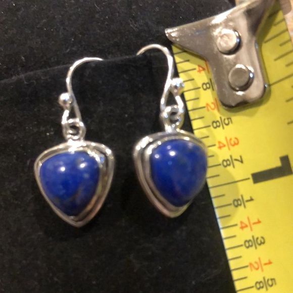 VINTAGE Sterling Silver Lapis Lazuli Cabochon Drop Dangle Earrings - Picture 7 of 7